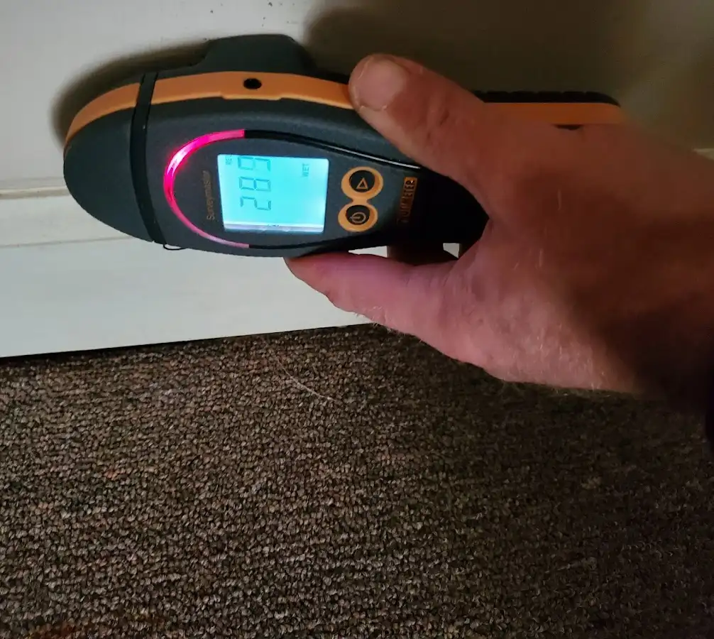 Moisture detection at baseboard during Storm Damage Restoration in Willis